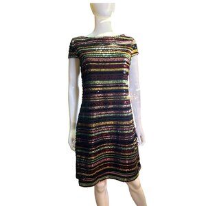 Vince Camuto Multicolor Striped Sequin Dress Sz 6 Short Sleeve Holiday Party EUC